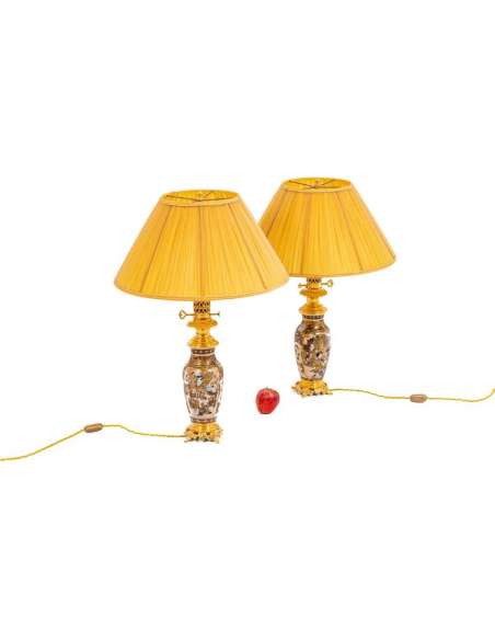 Pair of lamps in Satsuma earthenware and gilded bronze, circa 1880, LS4583841 - oil lamps-Bozaart