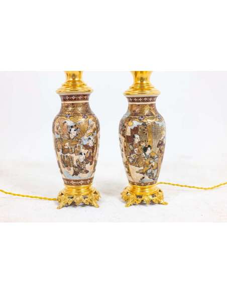 Pair of lamps in Satsuma earthenware and gilded bronze, circa 1880, LS4583841 - oil lamps-Bozaart