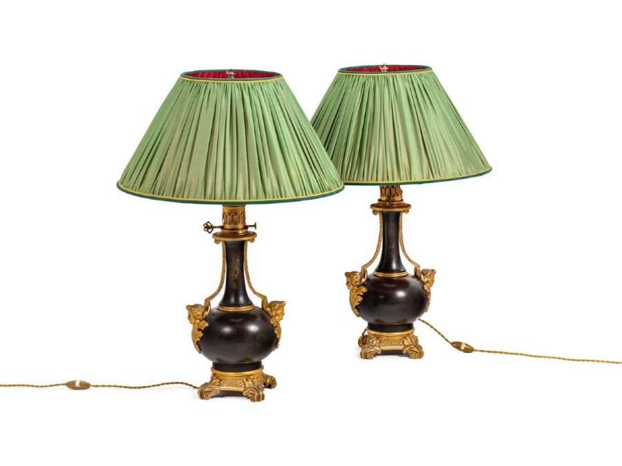 Paire De Lampes En Tôle Et Bronze Doré, Circa 1880, Op529901 - lampes à pétrole