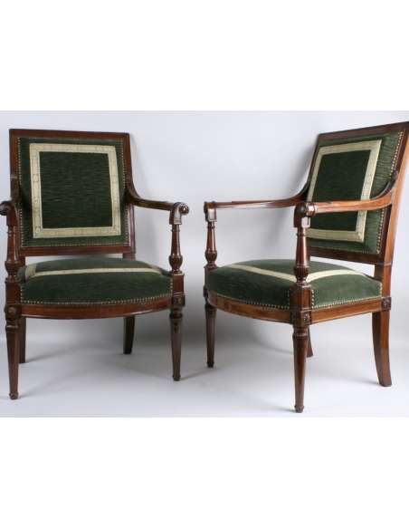 A Directory (1795-1799) period pair of mahogany armchairs from the Saint Cloud castle.-Bozaart