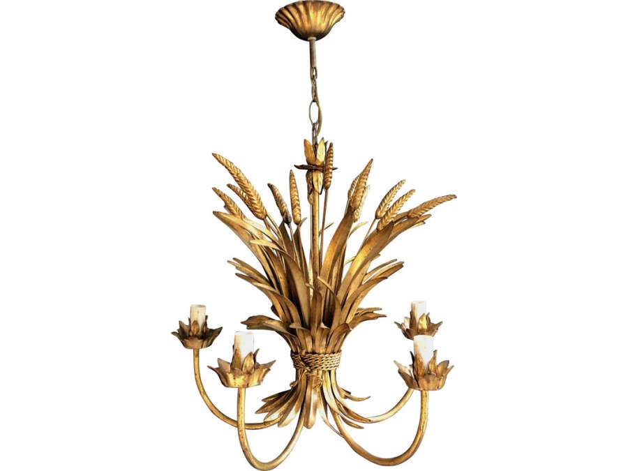 Chandelier coco chanel ears of wheat+ in gilded metal circa 1970