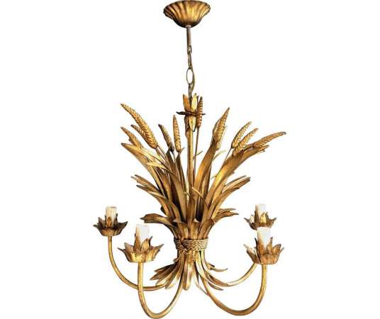 Chandelier coco chanel ears of wheat+ in gilded metal circa 1970