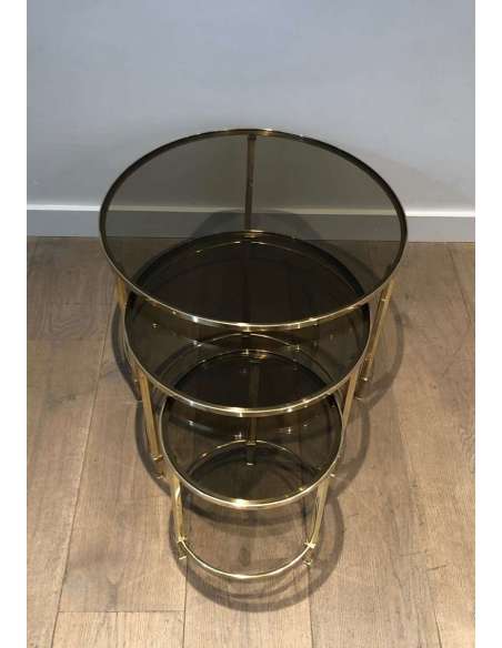 Maison Ramsay Series of 3 Round Nesting Tables from the 20th Century in Brass-Bozaart