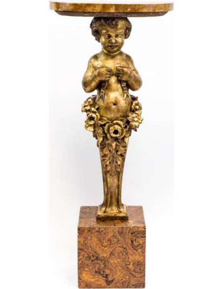 Pair Of Consoles Representing Putti, Gilded Wood, Late Nineteenth Century - LS35301251 - columns, fifth wheels-Bozaart