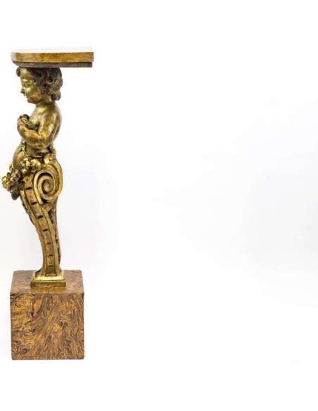 Pair Of Consoles Representing Putti, Gilded Wood, Late Nineteenth Century - LS35301251 - columns, fifth wheels-Bozaart