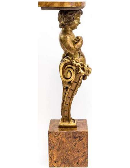 Pair Of Consoles Representing Putti, Gilded Wood, Late Nineteenth Century - LS35301251 - columns, fifth wheels-Bozaart