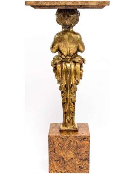 Pair Of Consoles Representing Putti, Gilded Wood, Late Nineteenth Century - LS35301251 - columns, fifth wheels-Bozaart