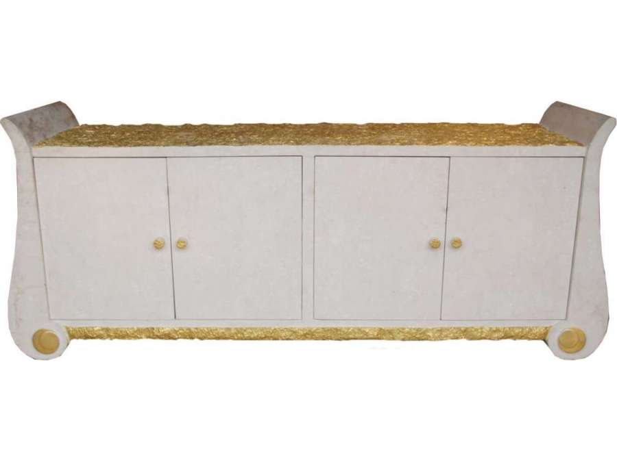 White and gold sideboard in stone+ from the 20th century, circa 1980