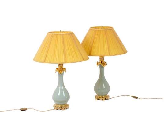 Pair of lamps in porcelain+19th century