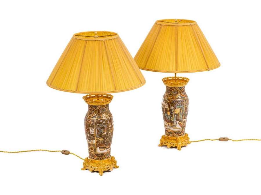 Pair of 19th century+ "Satsuma" earthenware lamps, circa 1880