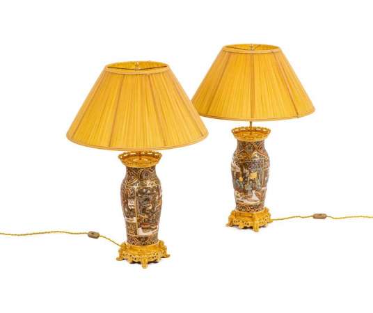 Pair of lamps in Satsuma earthenware and gilded bronze, circa 1880, LS4632841 - lamps