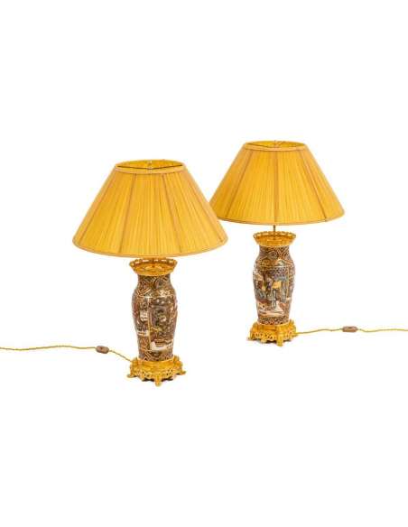 Paire de lampes en faïence de Satsuma et bronze doré, circa 1880, LS4632841 - lampes-Bozaart