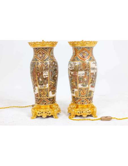 Pair of lamps in Satsuma earthenware and gilded bronze, circa 1880, LS4632841 - lamps-Bozaart