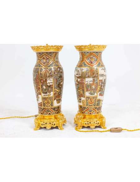 Paire de lampes en faïence de Satsuma et bronze doré, circa 1880, LS4632841 - lampes-Bozaart