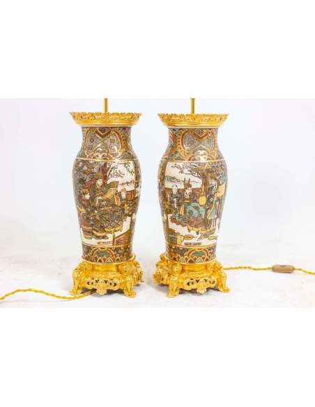 Pair of lamps in Satsuma earthenware and gilded bronze, circa 1880, LS4632841 - lamps-Bozaart