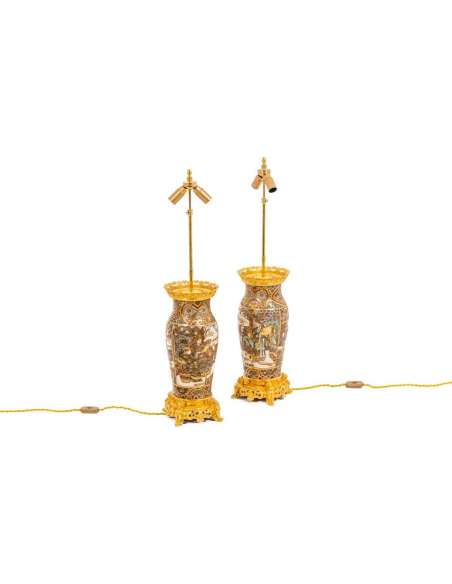 Pair of lamps in Satsuma earthenware and gilded bronze, circa 1880, LS4632841 - lamps-Bozaart