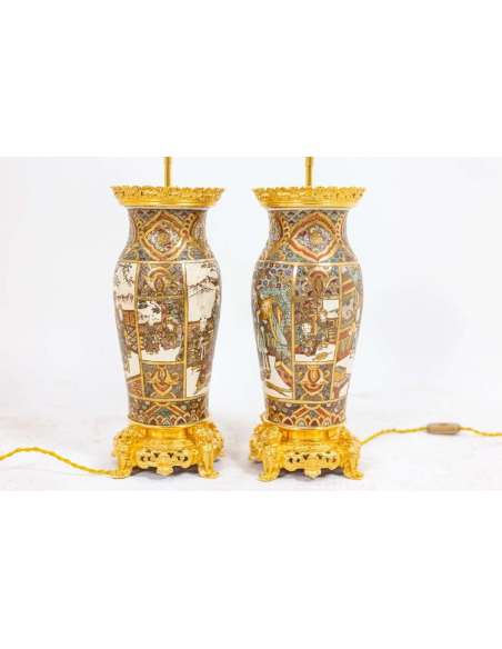 Pair of lamps in Satsuma earthenware and gilded bronze, circa 1880, LS4632841 - lamps-Bozaart