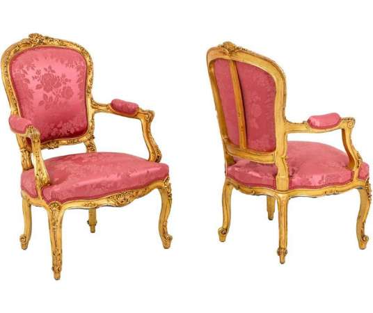 Paire De Fauteuils Cabriolets Style Louis XV En Bois Doré, Circa 1880 - Ls39941531 - fauteuils