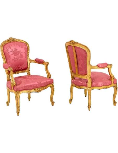 Paire De Fauteuils Cabriolets Style Louis XV En Bois Doré, Circa 1880 - Ls39941531 - fauteuils-Bozaart
