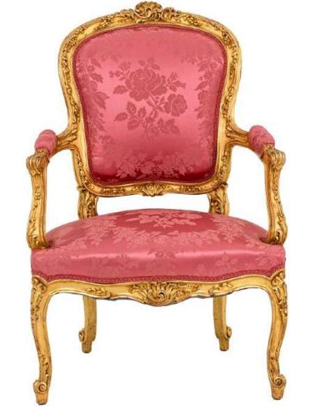 Paire De Fauteuils Cabriolets Style Louis XV En Bois Doré, Circa 1880 - Ls39941531 - fauteuils-Bozaart