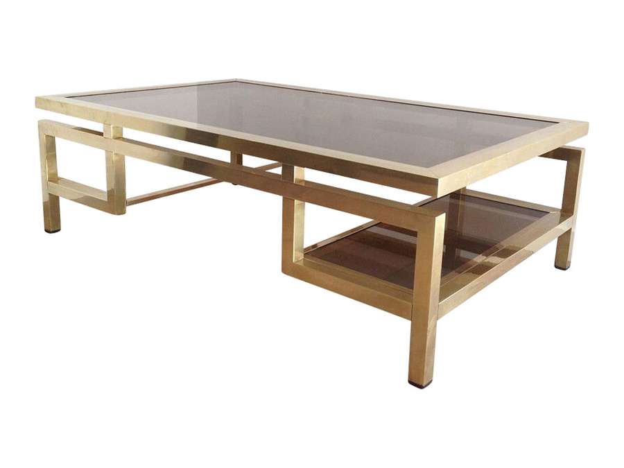 Brass coffee table with smoked glass tops+ by Guy Lefèvre circa 1970