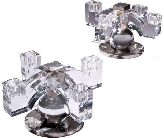 J.Adnet & Baccarat: pair of modernist candelabra+ circa 1930