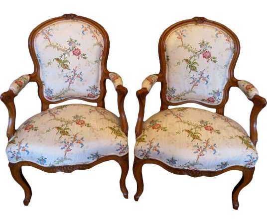 Pair of Louis XV period armchairs 18th century