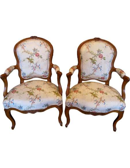 Ancienne paire de fauteuils d'époque Louis XV (1724 - 1774).  XVIIIème siècle.-Bozaart