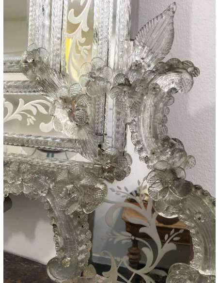 Miroir vénitien ancien en verre du 20eme siècle-Bozaart