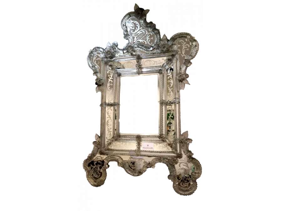 Antique Venetian mirror+ glass from 20th century