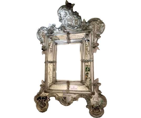 Miroir vénitien ancien en verre du 20eme siècle