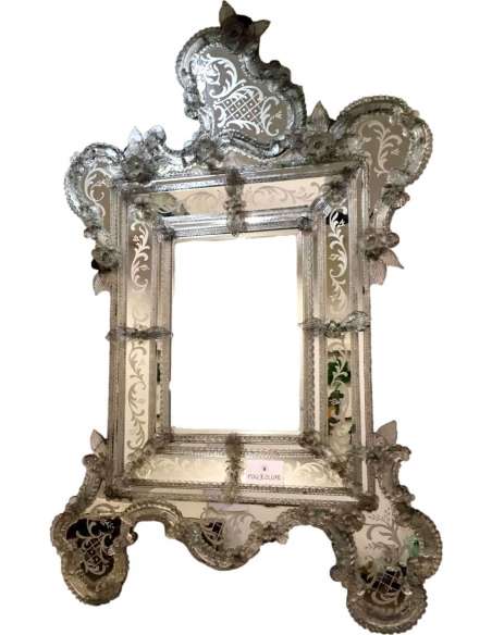 Antique Venetian mirror in glass from the 20th century-Bozaart