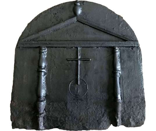 Cast iron temple fireback in the Louis 13 style