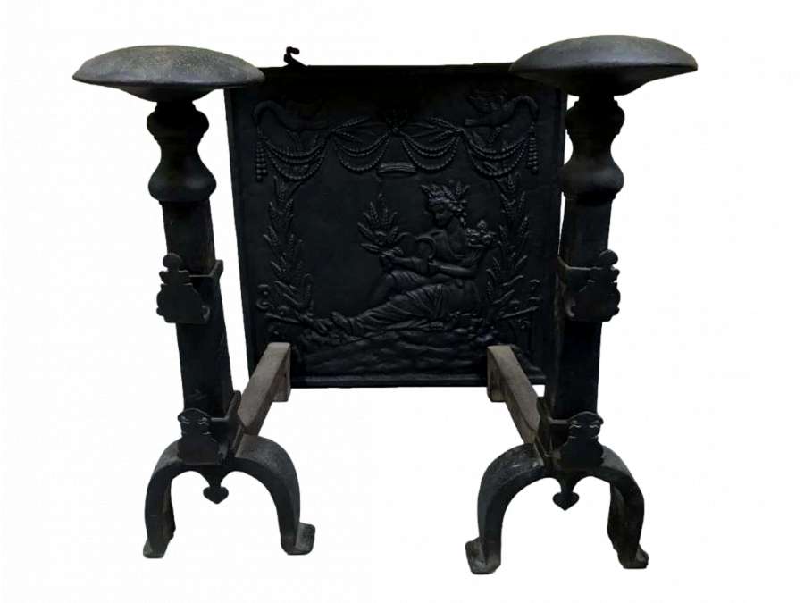 Imposing cast iron andirons from 19th century