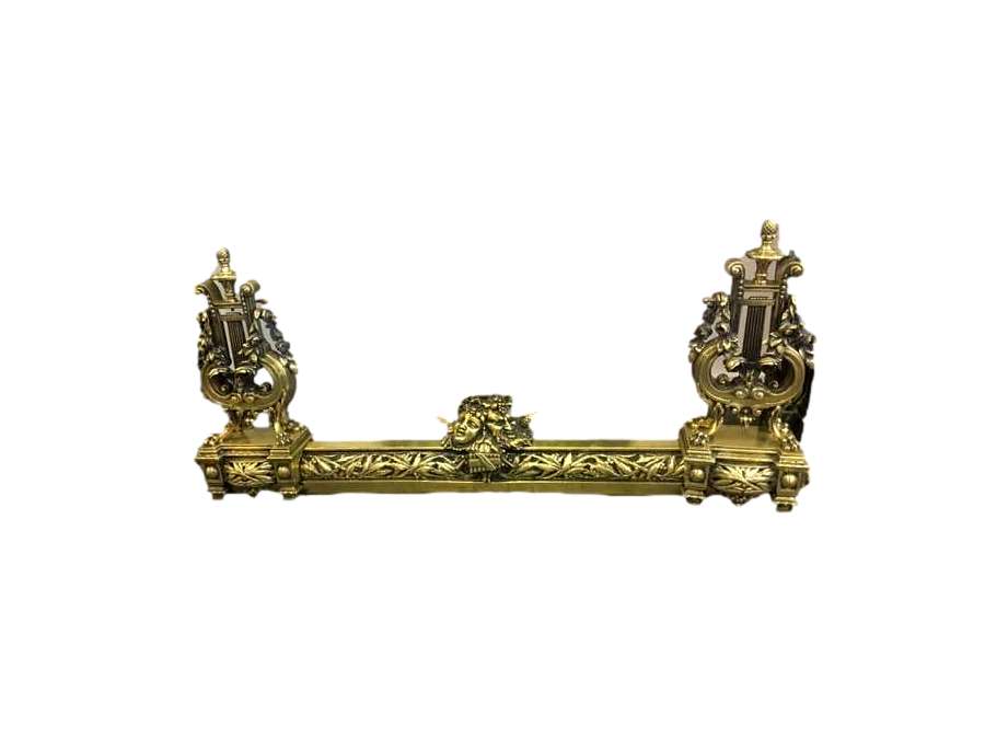 Fire bar andirons of the theater arts in bronze of 19th century