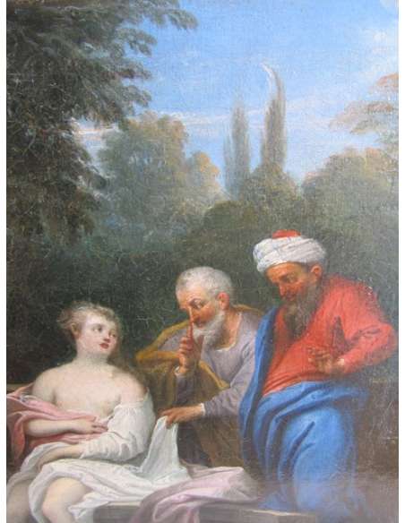 Ancien dessin en Huile sur toile de Suzanne et les vieillards-Bozaart