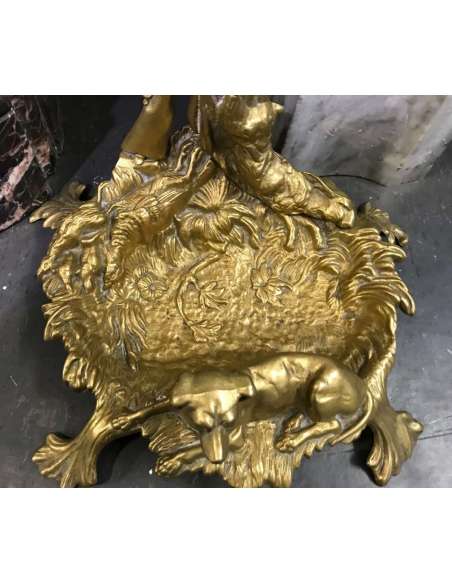 19th century brass fireplace set 'Hunting'-Bozaart