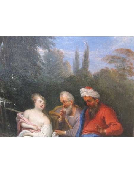 Ancien dessin en Huile sur toile de Suzanne et les vieillards-Bozaart