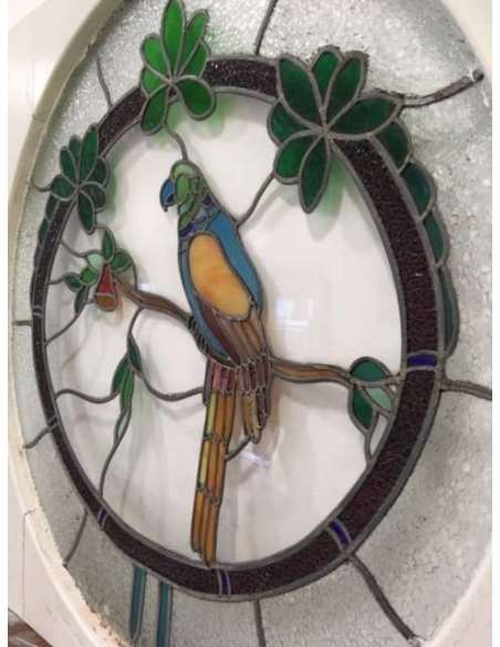 Vitrail art déco perroquet en verre du 20ème siècle-Bozaart