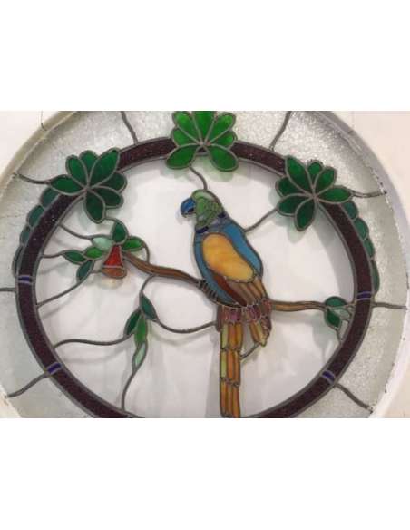 Vitrail art déco perroquet en verre du 20ème siècle-Bozaart