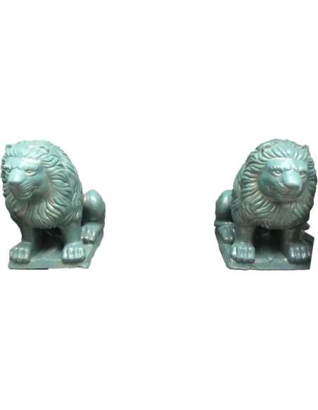 Pair of 20th century terracotta lions-Bozaart