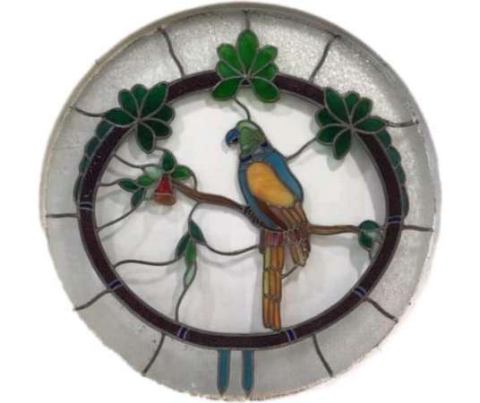 20th century art deco stained glass parrot