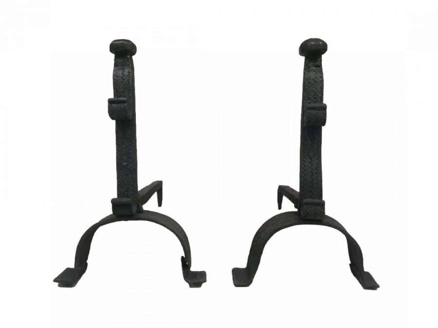 Pair of antique wrought iron andirons+ from 17th century