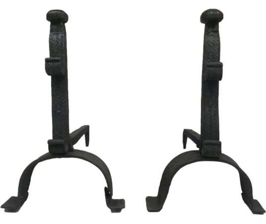 Pair of antique wrought iron andirons from the 17th century