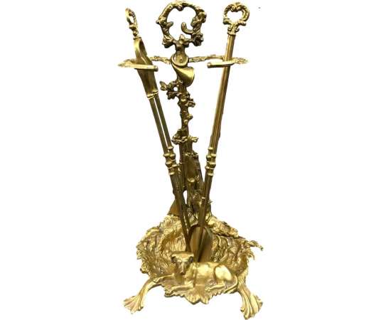 19th century brass fireplace set 'Hunting'