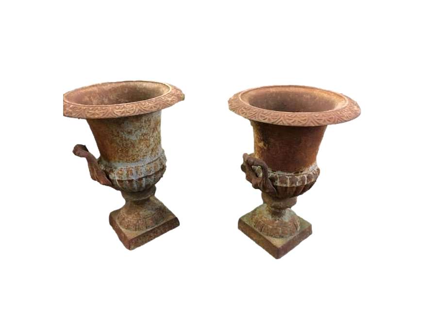 Paire de vases en fonte à anses du 19ème siècle