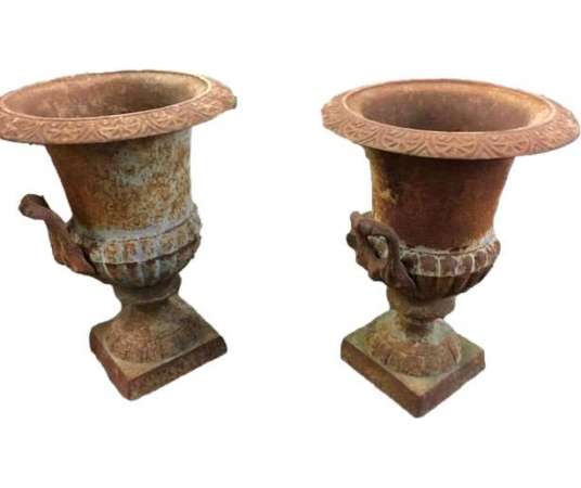 Pair of 19th century cast iron vases with handles