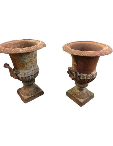 Pair of 19th century cast iron vases with handles-Bozaart
