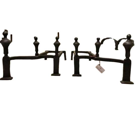 18th century double wrought iron andirons