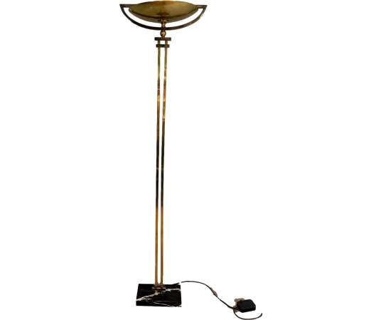 Steel and brass floor lamp+ on black marble base in art deco style circa 1970